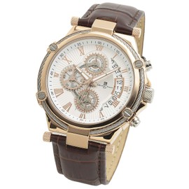 Salvatore Marra Men's Wristwatch, Leather Strap, Analog, Business, Italian, Brand, Chronograph, pink gold / white, Classic