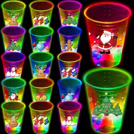 mishunyus 40 PCS Christmas Party Cups Glowing Christmas Flashing Theme Sticker Party Cups Decoration Cups for Christmas Party Cups Party Supplies, 8 Designs