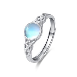 ZIPPICE Moonstone Ring 925 Sterling Silver Celtic Knot Adjustable Open Ring Birthstone Ring Engagement Ring Birthday Gifts for Women Christmas Jewellery Gifts for Women