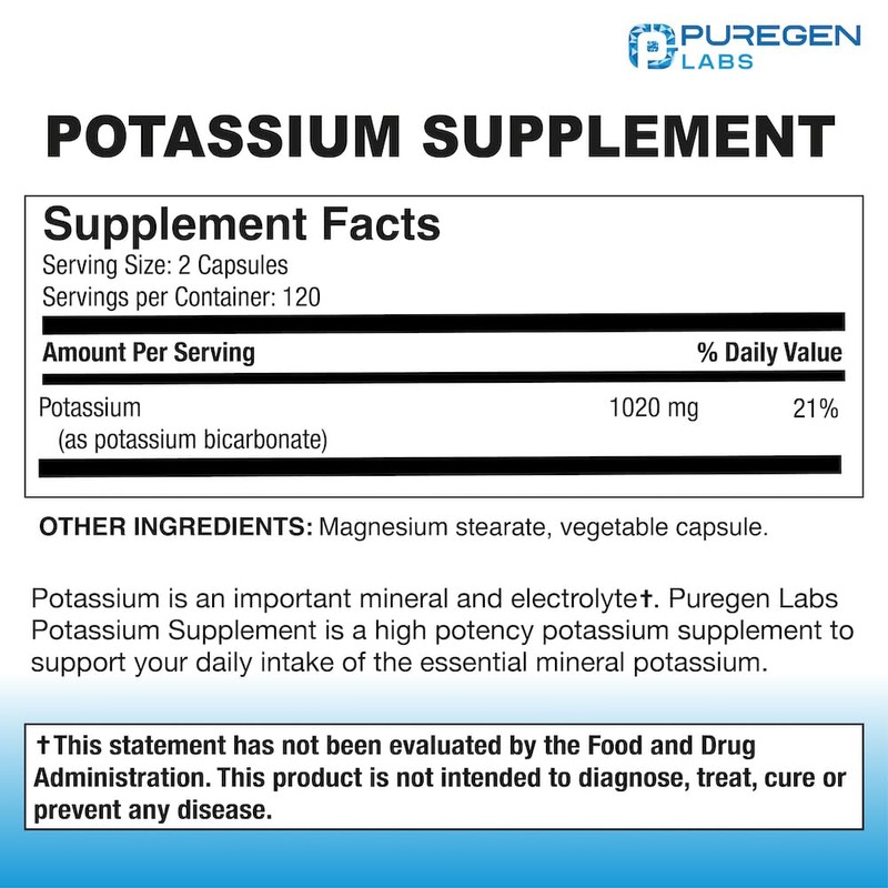 Puregen Labs Potassium Bicarbonate Supplement 1020 mg | Non-GMO |