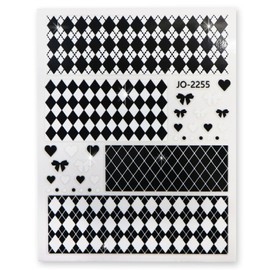 Nail Seal, Argyle Heart, Ribbon, Black, White, Nail Sticker, Nail Art, Self Nail Decoration, 1 Sheet Included, Sparkling Round NAS-041