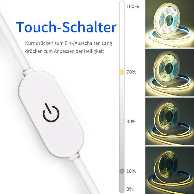 THUNGCIT COB LED Strip Light, 5V USB Band, 320LEDs/m, Dimmable