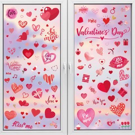 Valentine's Day Window Clings PVC Stickers Valentine Hearts-Shape Window Glass Decal for Valentine's Party Home Wedding Anniversary Decorations Indoor & Outdoor Use Reusable(9 Sheets)