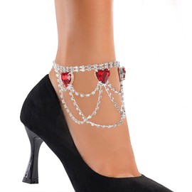 ELABEST Rhinestone Ankle Bracelets Heart Anklet Crystal Tassel Anklet 2pcs Layered Ankle Bracelets Boho High-heeled Tennis Foot Chain Wedding Jewelry Accessories For Women (Silver)