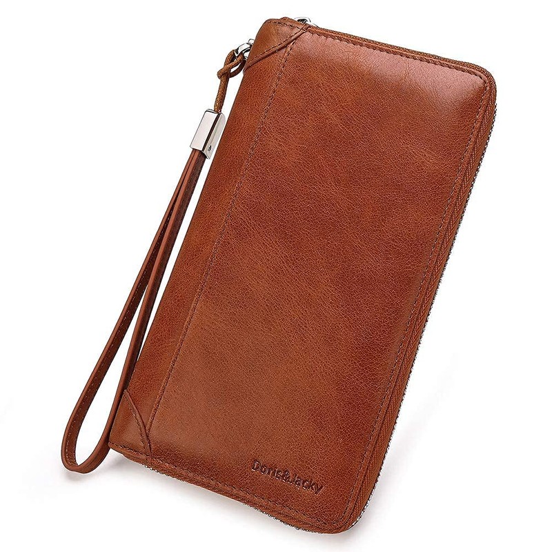 DORIS&JACKY Women Leather Wallet Rfid Blocking Large Capacity Zipper Around