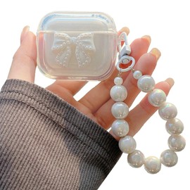 JANDM for AirPods 4 Case with Keychain,Fashion 3D Bow Soft Shockproof Clear Cute Women Girls with Pears Bracelet Strap for AirPods 4 Case