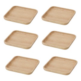Fujiboeki 96219 Small Plate, Square Dish, Small, Wooden, Bonheur, Natural, Width 5.9 x Depth 5.9 inches (15 x 15 cm), Set of 6