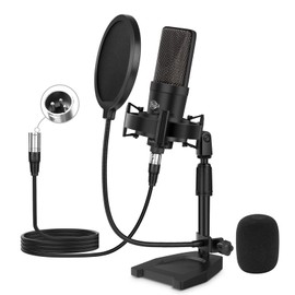 iQlQPQ XLR Microphone Professional Cardioid Gaming Mic Kit with Desktop Stand,Shock Mount,Pop Filter,PC Computer Studio Condenser Microphone for Podcast Recording,Streaming,Voice Over,ASMR,YouTube