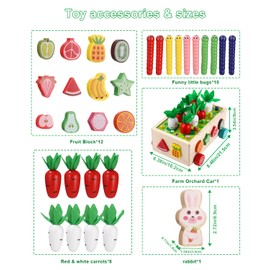 Syvory Montessori Toy from 1 2 3 Years, Children's Baby 7-in-1 Wooden Toy, Carrots Harvest Sorting Stacking Toy, Educational Toy Easter Birthday Gift for 1 2 3 Years Girls Boys
