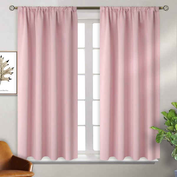 BGment Rod Pocket Blackout Curtains for Bedroom - Thermal Insulated Room Darkening Curtain for Living Room, 52 x 45 Inch, 2 Panels, Baby Pink