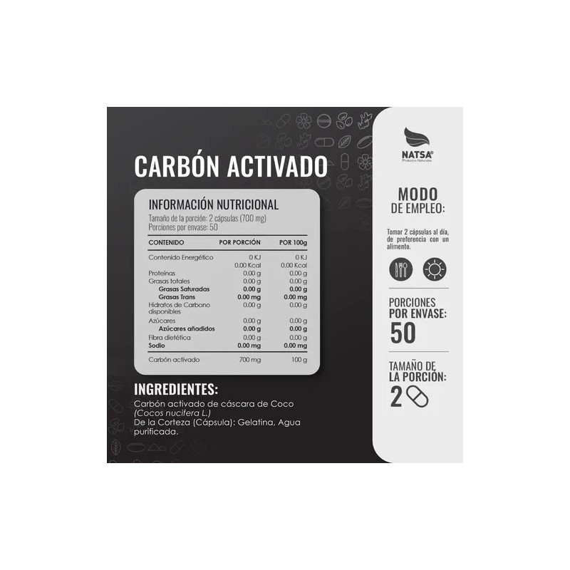 Carbon Activado 100 Cápsulas, Calidad Premium Sabor Natural