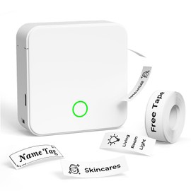 DETONGER Label Maker Machine with Tape P0 Rechargeable Bluetooth Mini Label Printer Portable Small Thermal Labeling Machine Easy to Use for Home Office School Organization Battery Included White