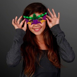 FlashingBlinkyLights Purple, Green & Gold Light Up LED Mardi Gras Mask Glasses