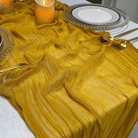 EHLDekol Cheesecloth Gauze Table Runner,Wedding Decor Arch Draping,Gauze Event Centerpiece Runner, Bridal Shower Runner(Mustard Yellow,13ft)