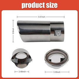 Arwrilt Car Exhaust Tip, 2.36" Inlet 3.34" Outlet Straight-type Stainless Steel Muffler Tip, Universal Auto Exhaust Tail Tip with Bolts, Cool Modification Parts for Most Cars (Silver)