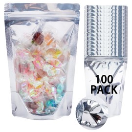 100 Pack Mylar Bags for Food Storage Resealable Clear Aluminum Foil Mylar Bags with Front Window 3.93×5.9 Inch Reusable Stand Up Zipper Pouch Food Packaging Heat Seal Bags (3.94mil Thickness)