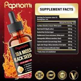 Papnami 8in1 Sea Moss Liquid Drops with Sea Moss, Black Seed Oil, Bladderwrack, Burdock Root, Ashwagandha, Turmeric, Apple Cider Vinegar & Dandelion - 30ml - 1 Month Supply