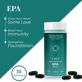 Iwi Life Omega-3 Oil EPA - Algae Oil Softgel Capsules - 100% Vegan Non GMO, Better Absorption - Supports Immune System Response - 30 Day Supply