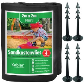 Xabian Sandbox Liner 2 x 2 m Black 80 g/m2 Including 4 x Ground Anchors I Protective Fleece for Sandbox Prevents Weeds I Ideal as Sandbox Film and Underlay Prevents Weeds and Mixing with the Substrate