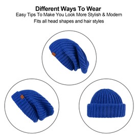 JOYCA & CO. Slouchy Beanie for Women and Men, Warm Breathable Knitted Winter Hat, Stylish Cuffed or Fisherman Ribbed Cap (Blue)