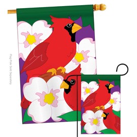 Breeze Decor Birds Twin Cardinals Garden House Flags Set Friends Flamingo Hummingbird Cardinal Peacock Springtime Natural Wildlife Small Decorative Gift Yard Banner Double-Sided Imported 28 X 40
