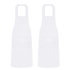 Quick Cleaning Supplies Pack of 2 Unisex Bib Aprons – 100% Combed Cotton - Professional Heavy Duty Grade – Thick Fabric Construction – Two Large Front Pockets’- Fade Resistant (White)