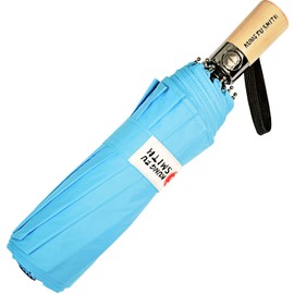 Kung Fu Smith Wood Handle Travel Compact Umbrella with Premium Teflon Coating 300T Pongee and Auto Open Close