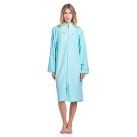 Casual Nights Women's Zipper Front Jacquard Terry Fleece Robe Duster - Green - XX-Large