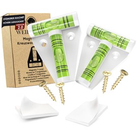 Weidebach® 2 x Robust Spirit Level, Small, Magnetic Mini Spirit Level, White, Small Spirit Level, Shatterproof, Camping Spirit Level, Caravan, Cross Spirit Level