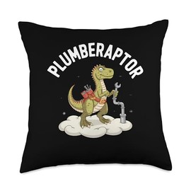 Plumber Dinosaur T-Rex Pipe Wrench Dino Funny Plumbing Throw Pillow