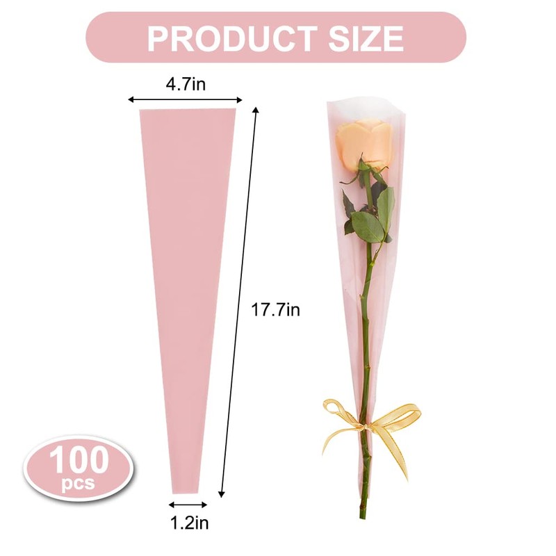 BEISHIDA 100 PCS Single Rose Sleeve Bouquet Bags Plastic Single