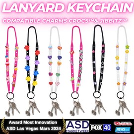 LABS LINE Black Lanyard Keychain Holder Decorative include fashion style charms, Black, 27.5 inch