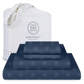 Threadmill Cotton Queen Sheet Set | 100% Cotton Sheets for Queen Size Bed | Damask Jacquard Queen Bed Sheets Set with 16” Deep Pocket | Soft Sateen Weave 4-Piece Cooling Bedding Set | Folkstone Blue