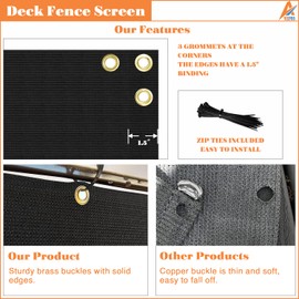 AwnPro 3' x 50' Balcony Privacy Screen Fence Cover Block Sunlight Privacy Screen for Decks, Patios, Backyards, Outdoor Pools, Porches, Railings (200GSM,Black)