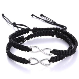RAMESON 2Pcs Infinity Distance Couple Braided Handcrafted His and Hers Bracelet Adjustable Lovers Bracelet Forever Friend (black)