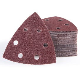MIDO Professional Abrasive Mouse Sander Pads 60 PCS 93 mm Detail Sander Sandpaper 6 Holes Triangle Hook and Loop Sanding Disc Assorted 60/120/180/240/320/400 Grits