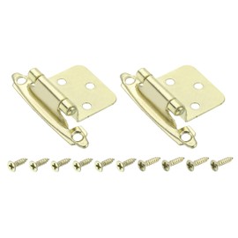 sourcing map Cabinet Kitchen Inset Hinges, 2Pcs 1/2" Overlay Semi-Concealed Hinge Face Mount Hardware Self-Closing Cabinet Hinges with Screws, Golden