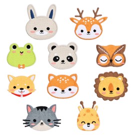 Kioiner 10 Pcs Animal Iron on Patches, Assorted Cartoon Animal Embroidered Patches, 4cm Sewing Patches for Kid's Clothes Dress Hat Jeans Jacket Backpacks Scarf DIY Accessories