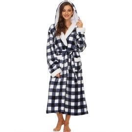 ccko Plush Robes For Women, Fleece Fuzzy Womens Robe,Soft Warm Women's Bathrobe with Hood for Bath Spa Shower House