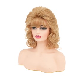 Sabosi Short Blonde Wig with Hair Bangs Women's Curly Wavy Heat Resistant Synthetic Blonde Hair Wigs for Women Visit the Kalyss Store