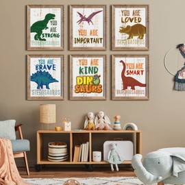 Dinosaur Room Decor for Boys Posters, Dinosaur Wall Decor Prints, Motivational Quote Room Decor, Dinosaur Photo Pictures for Kids Boys Nursery Bedroom Decorations(6 Pcs 8” X10”) (Room Decor)