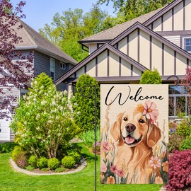 Balgardekor Golden Retriever Garden Flag Double Sided Welcome Dog Seasonal Sunflower Floral Yard Ourdoor Decoration 12x18 Inch(Beautiful Dog)