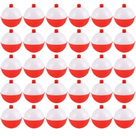 Coopay 30pcs lot Hard ABS Fishing Bobbers Set Snap on Red/White Float Bobbers Push Button Round Buoy Floats Fishing Tackle Accessories, 1.5 Inch