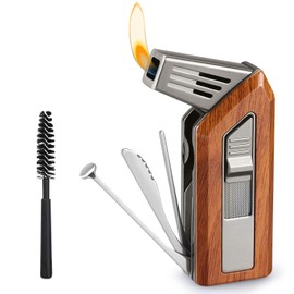 FLABOX 3 in 1 Soft Flame Lighter,Refillable Butane Lighter with 3 Clean Tool,Adjustable Soft Flame Lighter for Candle Grill Fireplace,Delicate Gift with Clean Brush for Men Mahogany,Without Butane