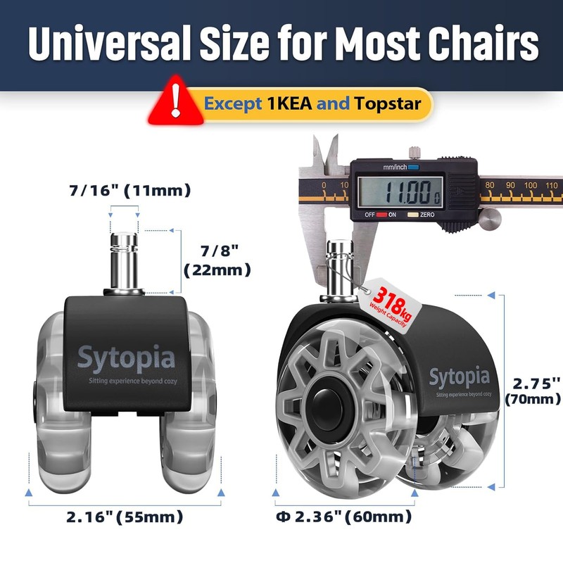 Sytopia Office Chair Wheels Replacement, 2.5 Inch Heavy Duty Casters,