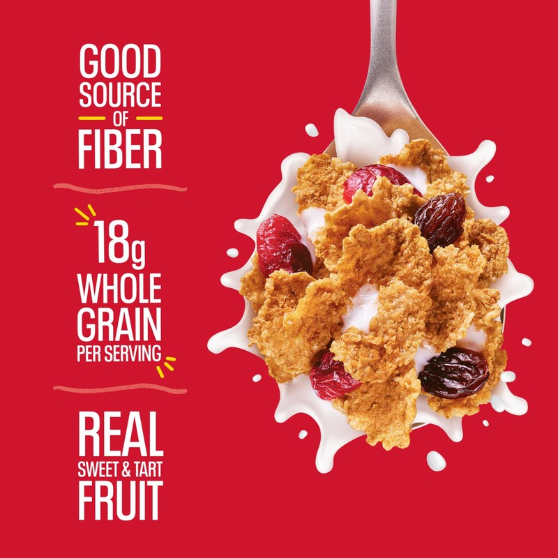 Kellogg's Raisin Bran with Cranberries Breakfast Cereal, Fiber Cereal, Family