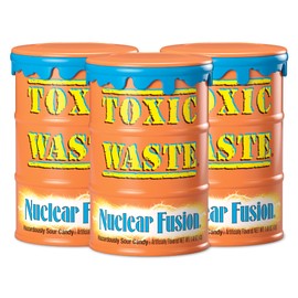 TOXIC WASTE - Nuclear Fusion Hazardously Sour Candy - Raspberry-Lemon, Pineapple-Passionfruit, Grape-Strawberry, Banana-Blueberry, & Orange-Apple Flavors - 1.48 oz. Drums - 3 Pack
