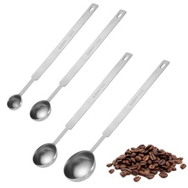 4Pcs Long Handle Measuring Spoons Set, 7 Inches Stainless Steel Measuring spoon Tablespoon Teaspoon Coffee Scoop for Cooking Baking