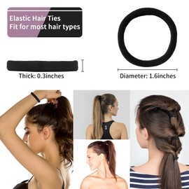 100PCS Black Hair Ties for Women, Seamless Cotton Hair Bands, No Crease No Damage Hair Tie for Thick Thin Hair, Soft Ponytail Holders Hair Accessories for Girls, Chirstmas Gifts