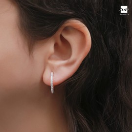 Amberta Women's 925 Sterling Silver Cubic Zirconia Small Hoop Earrings: 20.3 mm Silver